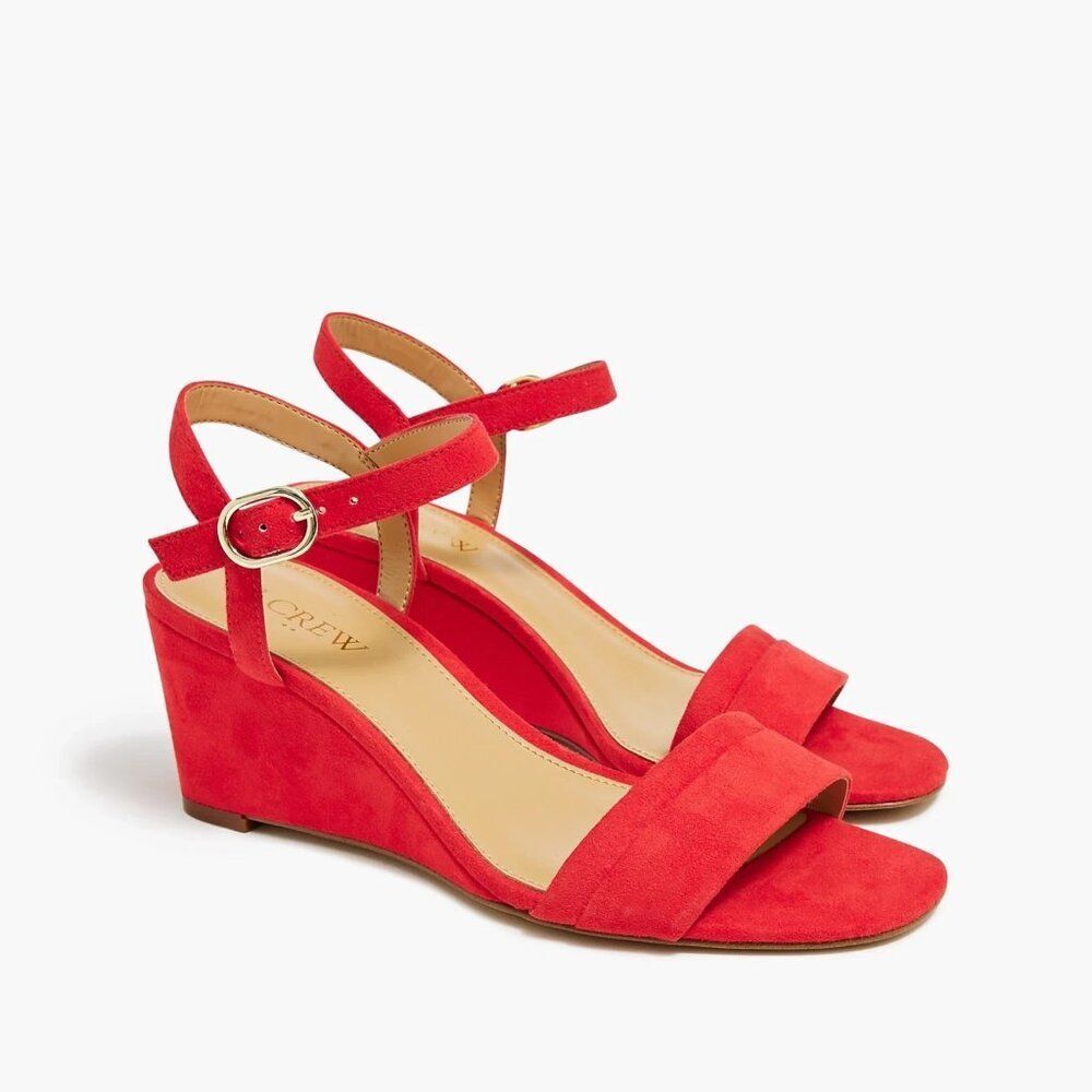 J.Crew Wedge Sandals Belvedere Red Womens Sz 9.5 Open Toe Buckle
